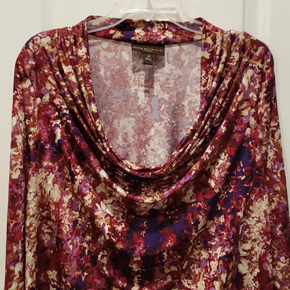 1X Womens Plus Size Drape Neck Abstract Print Blouse Dana Buchman - Picture 5 of 12